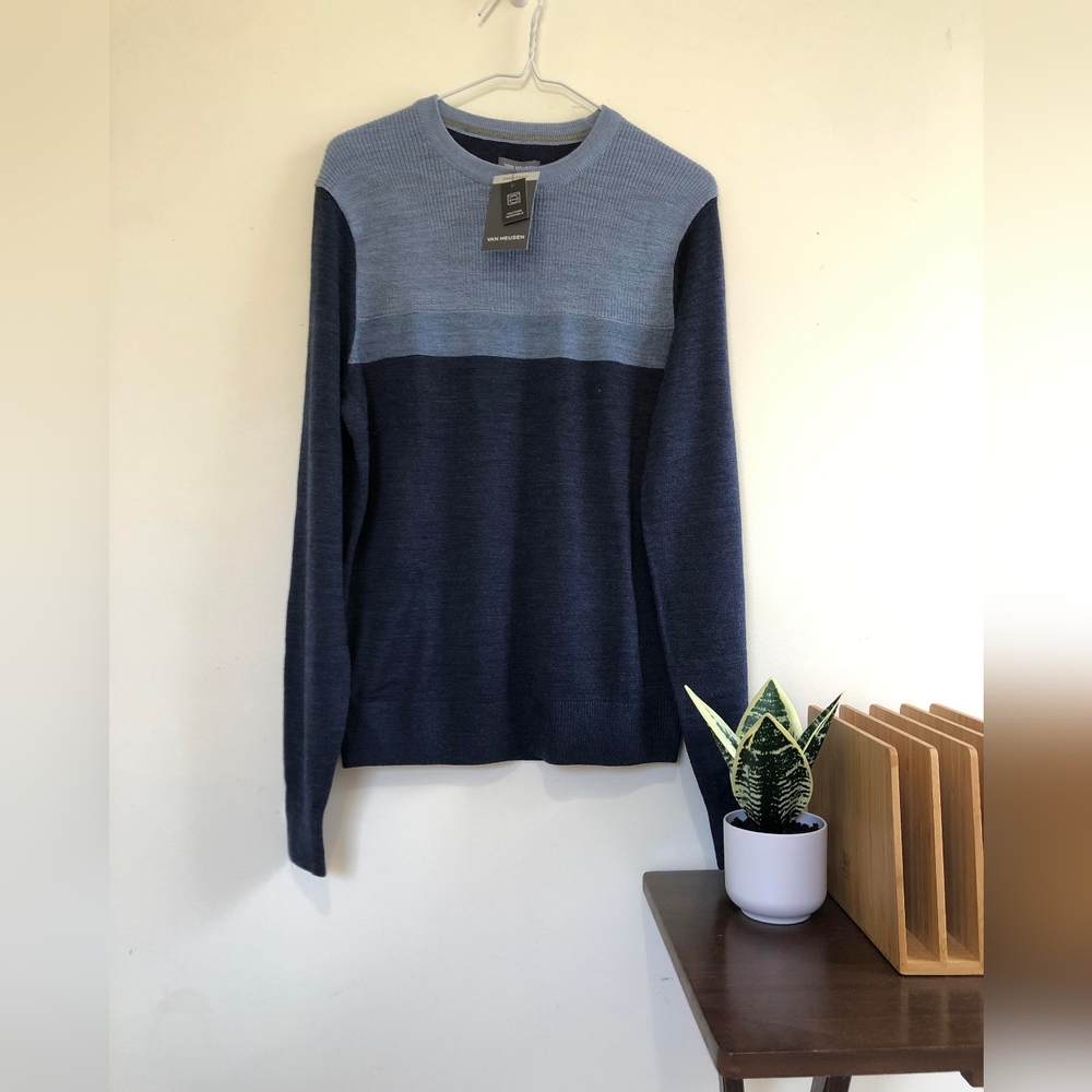 NWT Blue Men's Sweater Merino Wool Size S Van Heusen